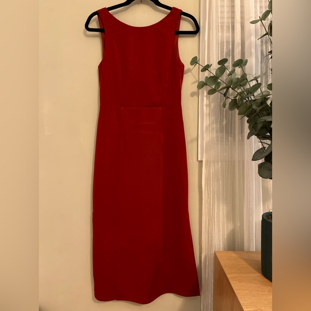 Calli Rust/Burnt Orange Sleeveless Open Back Midi w/ Side Slits Cocktail Dress